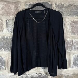 Cyrus Sweater Woman's 2X Black Open Front Striped Minimalist‎ Lightweight